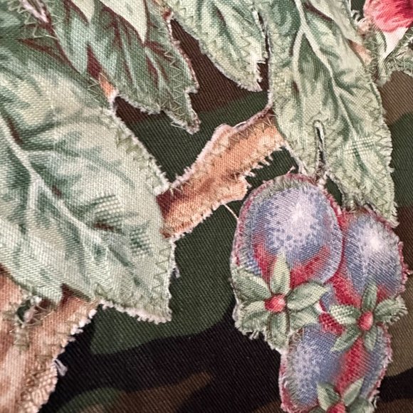 Custom Oversized Camo Jacket Floral Applique Unisex S Vintage Handmade Crop Art - Picture 6 of 10